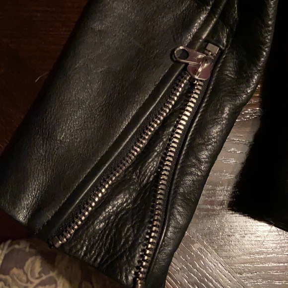 Shearling leather fur coat jacket white / cream and black - Picture 13 of 16